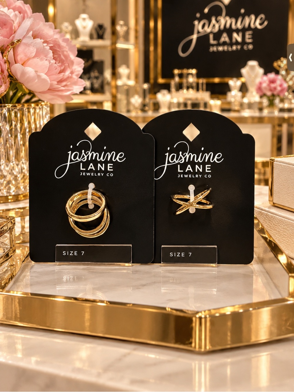 Jasmine Gold Stackable Ring Set with Interlocking Band/ 2 fer